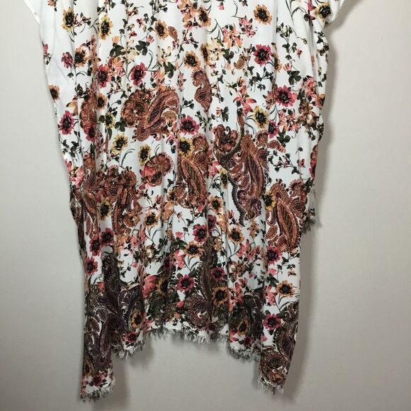 Flowers and paisley print floaty duster kimono open front tassel hem One Size - Picture 6 of 7